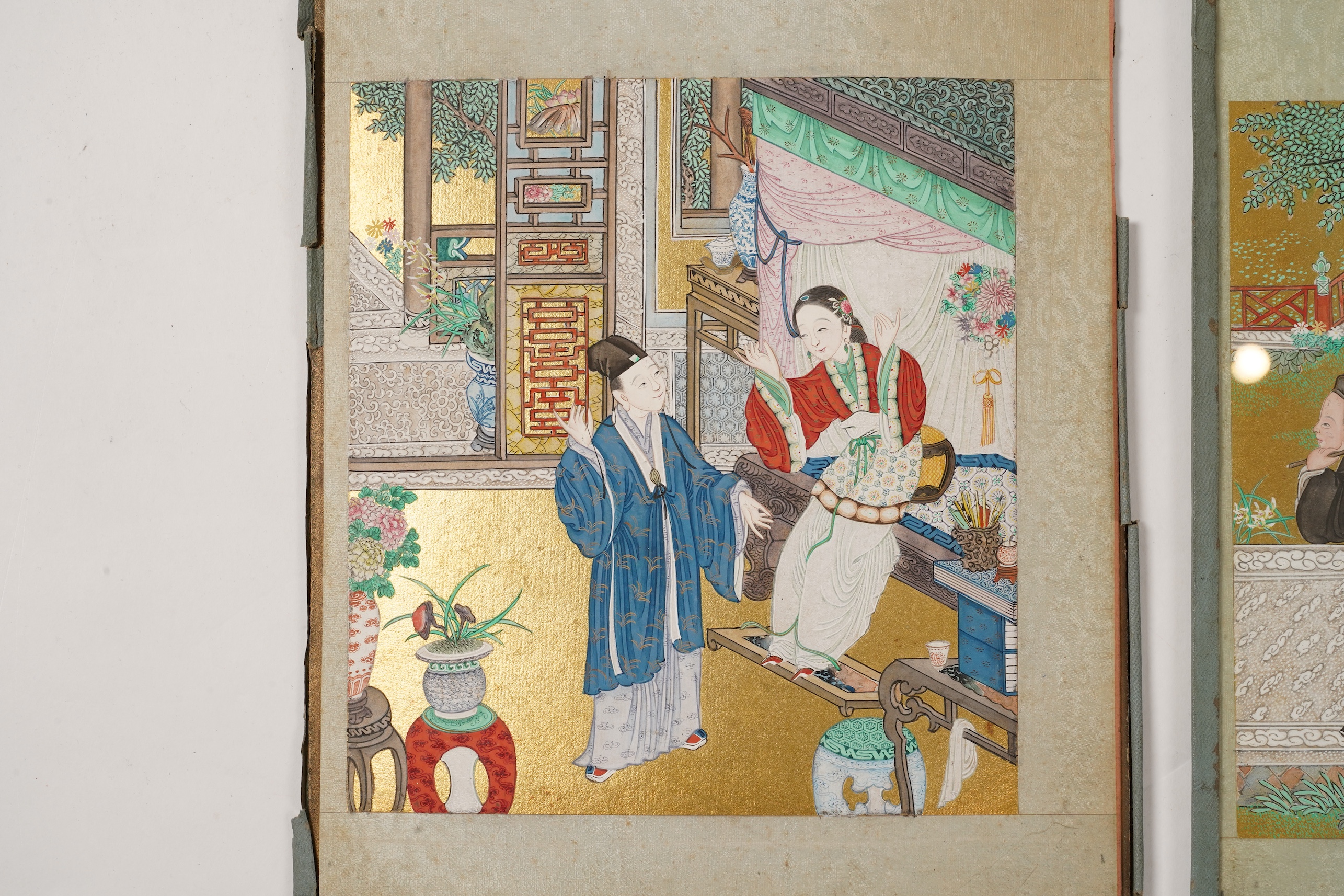 Chinese School , (19th century), Scenes from Qing court, Six gouache paintings from an album, Image 18cm x 16.5cm